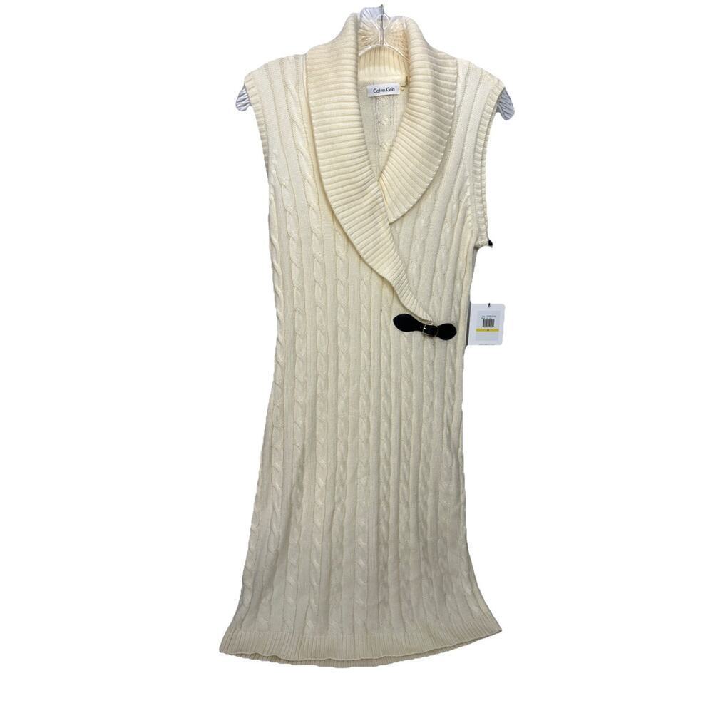 Calvin Klein Cable Knit Buckled Sweater Dress Women’s Size Medium Cozy Chic
